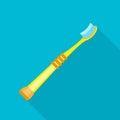 Yellow kid toothbrush icon, flat style Royalty Free Stock Photo