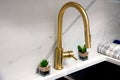 yellow kitchen sink faucet interior modern water Royalty Free Stock Photo