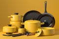 Yellow kitchen utensils set. Neural network AI generated Royalty Free Stock Photo