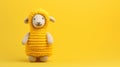 Yellow Knitted Sheep Toy On Vibrant Background