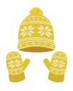 Yellow knitted winter hat and gloves