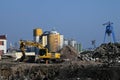 Yellow Komatsu excavator after its work at a construction site Royalty Free Stock Photo