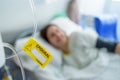 Yellow Label on Epidural Duct in Hospital Royalty Free Stock Photo