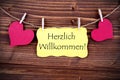 Yellow Label with Herzlich Willkommen