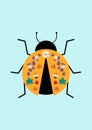 Yellow ladybug with flower and leaves prints