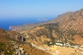 Yellow landscape of Nisyros volcano. View of the caldera, a crater with sulfur crystals