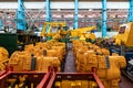 Yellow Large truck assembly line in factory