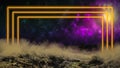 Yellow laser neon light portal gate over outer space background