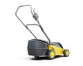 Yellow lawn mower isolated on a white background. Royalty Free Stock Photo