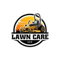 yellow lawn mower with sky background isolated logo vector Royalty Free Stock Photo