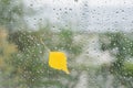 Yellow leaf on wet glass of window Royalty Free Stock Photo