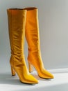 Yellow leather knee high boots.
