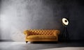 Yellow leather sofa and lamp on the lofe wall. room interior design with gray wall and wooden floor Royalty Free Stock Photo