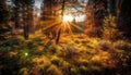Yellow leaves fall, autumn sunset in forest generated by AI Royalty Free Stock Photo
