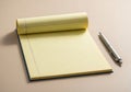 Yellow legal pad with a silver pen ready for writing isolated on white background Royalty Free Stock Photo