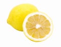 Yellow lemon citrus fruit with lemon fruit half isolated on white background Royalty Free Stock Photo