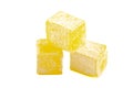 Yellow Lemon Flavored Turkish Delight Isolated on a White Background Royalty Free Stock Photo