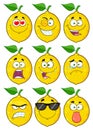 Yellow Lemon Fruit Cartoon Emoji Face Character Set 1. Collection