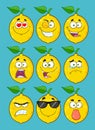 Yellow Lemon Fruit Cartoon Emoji Face Character Set 1
