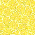 Yellow lemon fruits segments. Watercolor drawing. Handwork. Tropical fruit. Healthy food. Seamless pattern for design