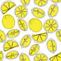 Yellow lemon hand draw seamless pattern with light texture Royalty Free Stock Photo