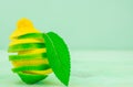 Yellow lemon and lime with fresh green mint on mint colour background Royalty Free Stock Photo