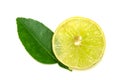Yellow lemon slice and leaves isolated on white background Royalty Free Stock Photo