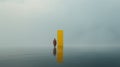 Surreal Cinematic Minimalistic Shot: A Man And A Yellow Door In The Water