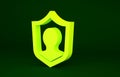 Yellow Life insurance with shield icon isolated on green background. Security, safety, protection, protect concept