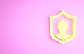 Yellow Life insurance with shield icon isolated on pink background. Security, safety, protection, protect concept