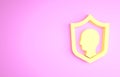 Yellow Life insurance with shield icon isolated on pink background. Security, safety, protection, protect concept