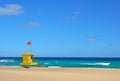 Yellow lifeguard post on the beach of Corralejo, Fuerteventura, Spain. Royalty Free Stock Photo