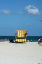 Yellow lifeguard stand on South Beach in Miami Royalty Free Stock Photo