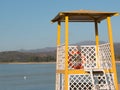 Yellow lifeguard tower on beach Royalty Free Stock Photo