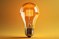 Yellow Light bulb on yellow background. top view. minimal concept. Royalty Free Stock Photo