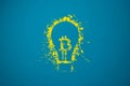 Yellow light bulb with bitcoin logo, sign on blue background Royalty Free Stock Photo