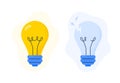 Yellow light bulb and a broken lamp bulb. Symbols of good ideas, and fails. Vector flat illustrations isolated on the white Royalty Free Stock Photo