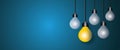 Yellow light bulb on dark blue background. Ideas inspiration concepts of business finance or goal to success Royalty Free Stock Photo