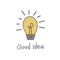 Yellow light bulb in doodle style. Hand-drawn illustration Royalty Free Stock Photo