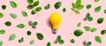 Yellow light bulb with green leaves Royalty Free Stock Photo