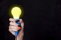 Yellow light bulb in hand. Royalty Free Stock Photo