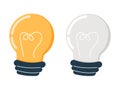 Yellow light bulb icon set isolated on white background. Flat cartoon style minimal yellow, transparent glass light bulb Royalty Free Stock Photo