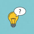 Yellow light bulb icon with a speech bubble containing a question mark. Set against a Royalty Free Stock Photo
