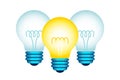 Yellow Light Bulb Icon. Three Incandescent Electric Lamps With Spiral, Light On, Light Off. Vector Graphic Design Element Isolated