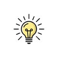 Yellow Light Bulb Icon Vector Illustration: Creative Idea, Innovation and Bright Solution Symbol with Rays Royalty Free Stock Photo