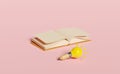 Yellow light bulb with pencil, open book isolated on pink background. idea tip education, knowledge creates ideas concept, minimal