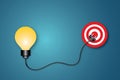 Yellow light bulb with target on dark blue background. Ideas inspiration concept of business finance or goal to success. Royalty Free Stock Photo
