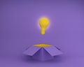 Yellow Light bulbs glowing creative idea think outside the box on purple background, Concept idea about Business for innovation a