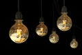 Yellow light bulbs isolated on black background Royalty Free Stock Photo