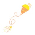 Yellow and light orange kite with ropes and polka dot pattern, child toy, simple cartoon style vector illstration